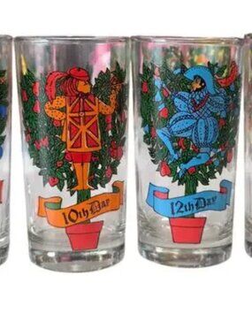 Vintage Twelve Days of Christmas Glasses Complete Set of 12